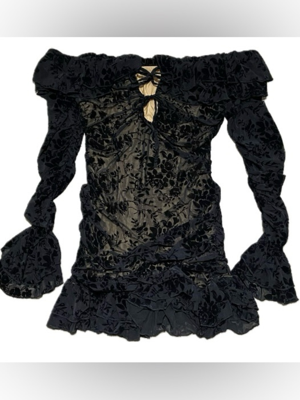 Witchy Romantic Vampire Goth Velvet Jacquard Off-Shoulder Mini Dress SHEIN 1X